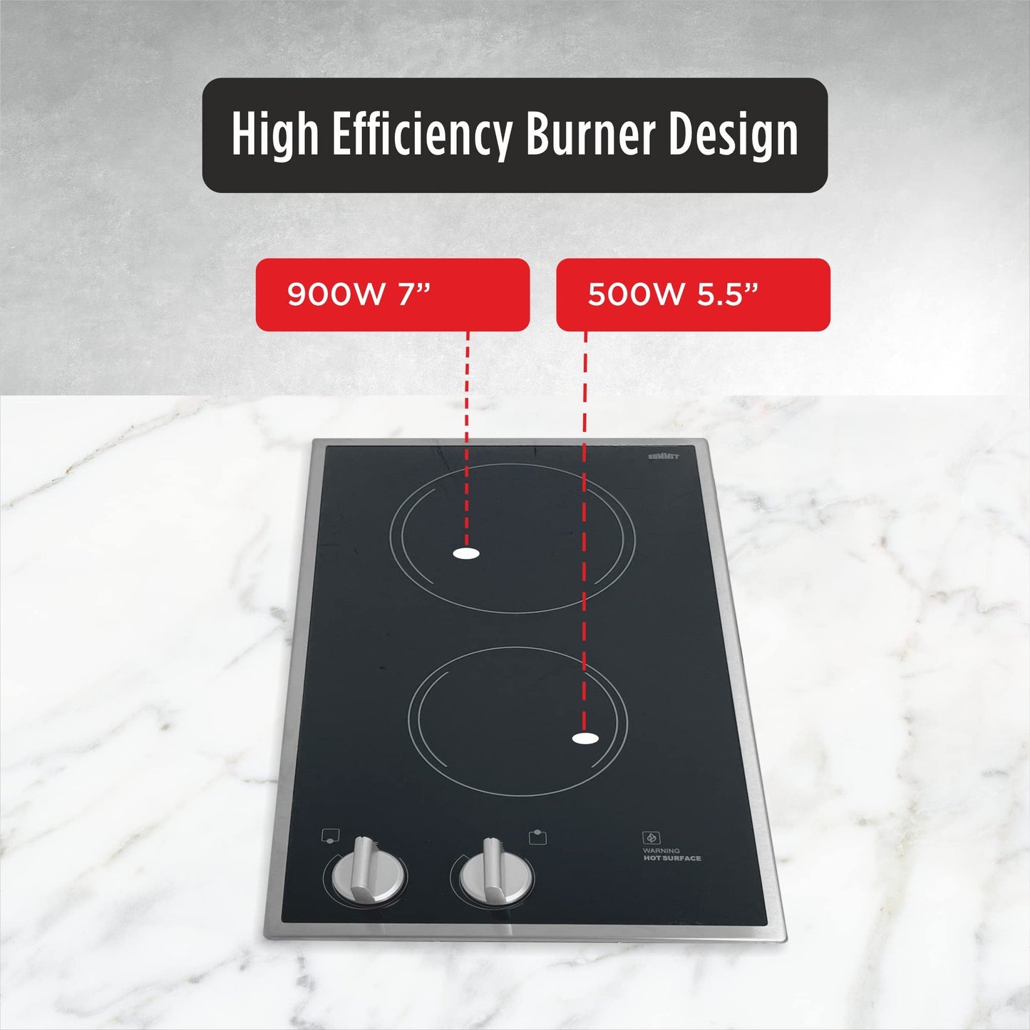 Summit CR2B12ST 12" Wide 115V 2-Burner Radiant Cooktop, Black Ceramic Glass, 1400W, ADA Compliant, Safety Heat Indicator, Easy to Clean, Cord Included, Hotel Suites, Extended Stay, Apartments, House