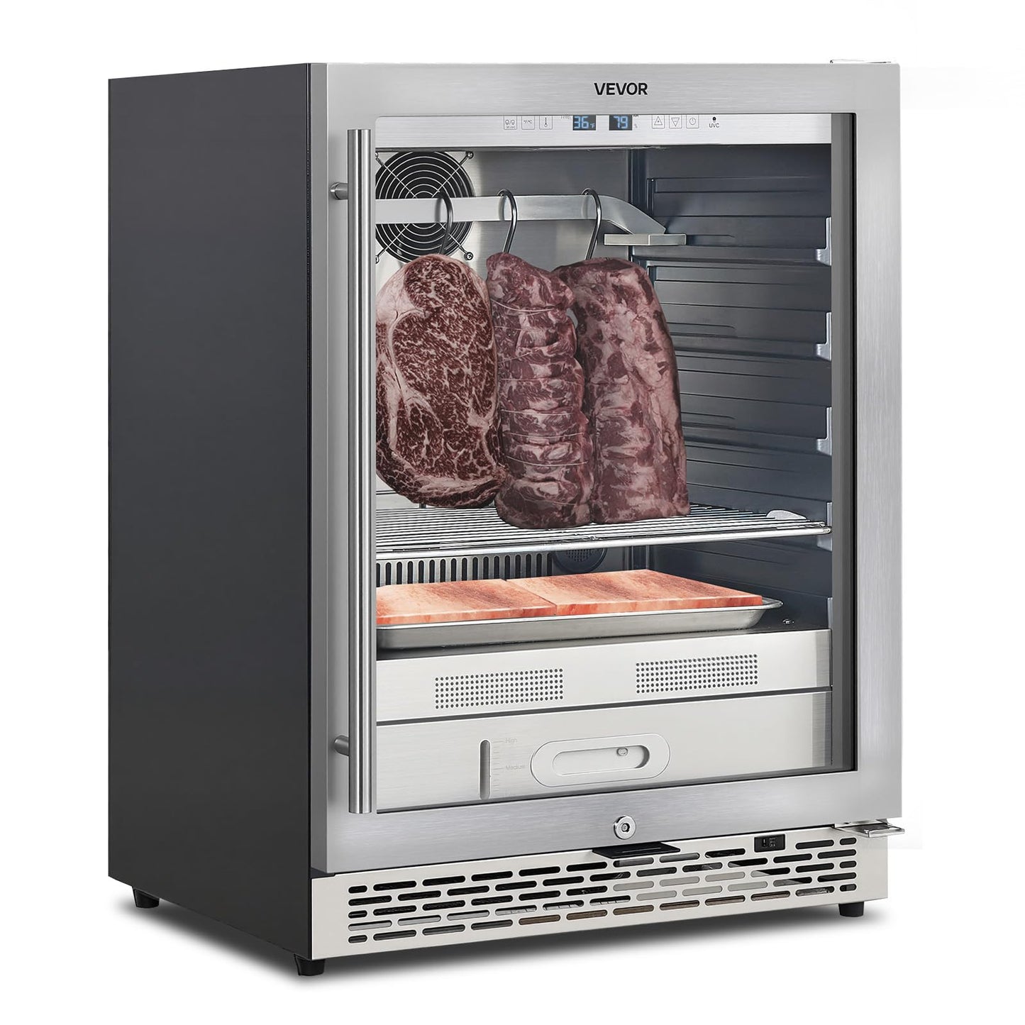 VEVOR 99 LBS Dry Aging Fridge for Steaks, Dry Ager Refrigerator for Meat with Precise Temperature & Humidity Control, Freestanding & Under Counter Beef Aging Machine, Himalayan Salt Not Included