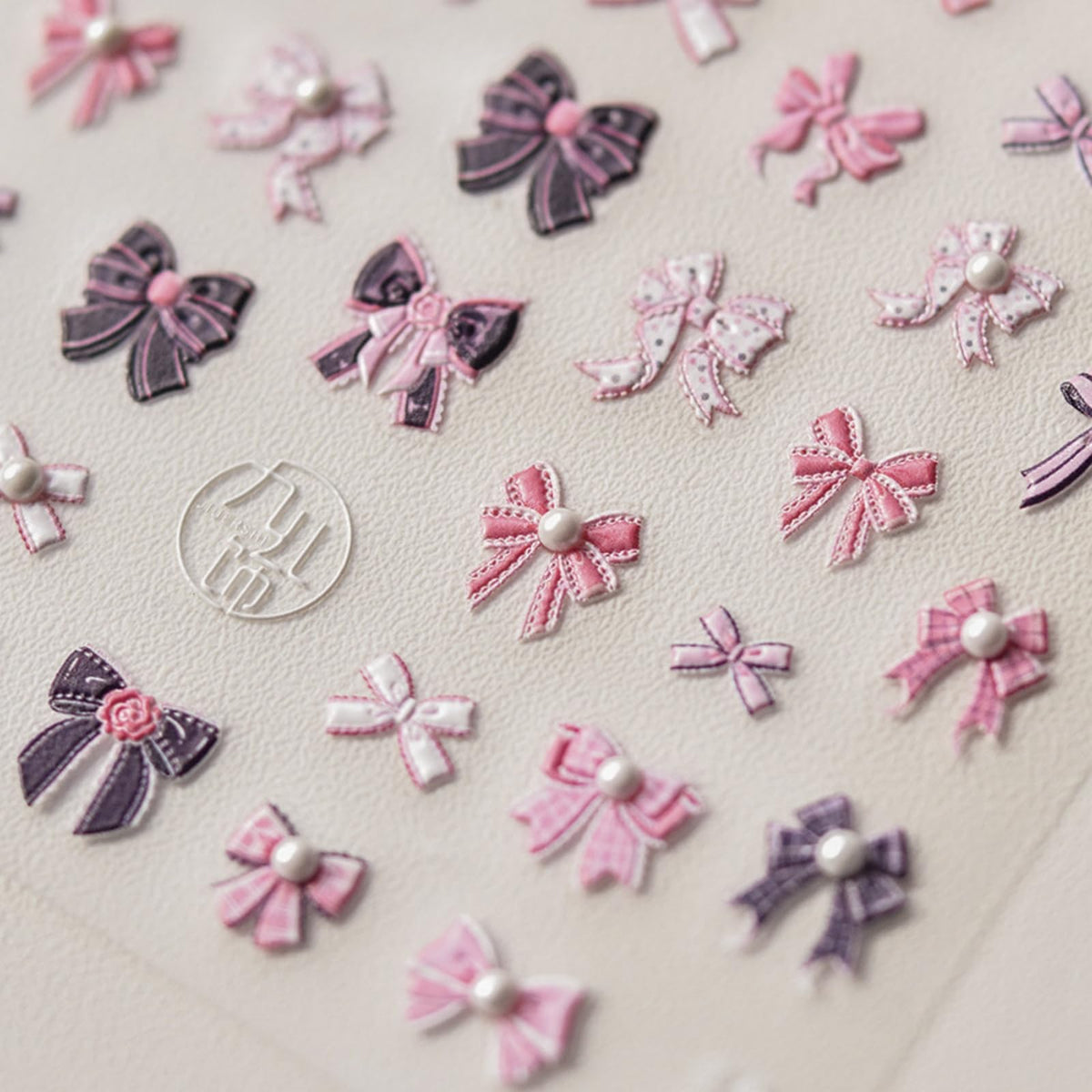 5D Embossed Bow Nail Stickers Pink Black Pearl Bow Tie Design Self-Adhesive Nail Decals Sweet Girly Manicure Decorations for Women DIY Nail Art
