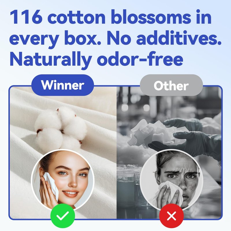 Winner Face Towels, 100% USDA Biobased Facial Towelettes XL, Disposable Face Towel for Sensitive Skin, Ultra Soft Makeup Remover Dry Wipes, Odor-Free, 55 Count, 1 Pack