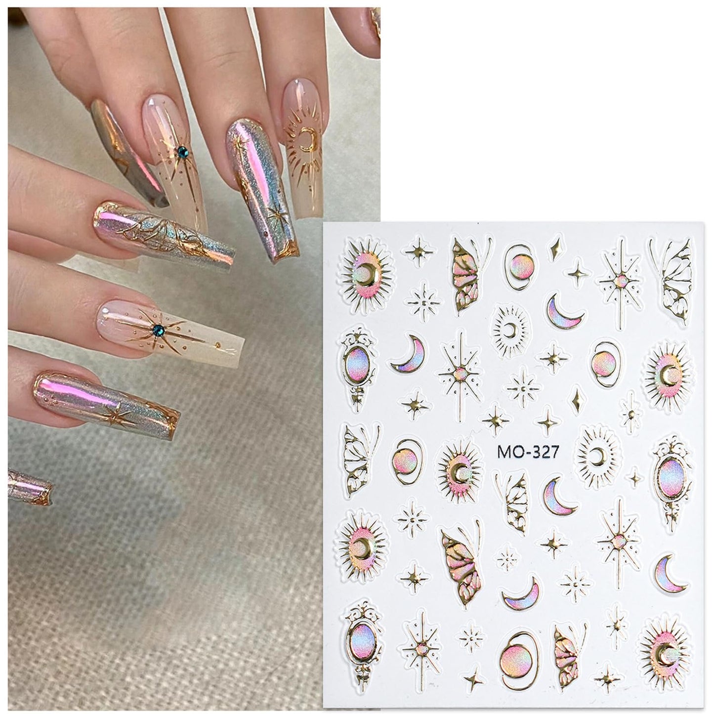 Metallic Nail Stickers 3pcs Fashion Gold Bronzing Love Heart Moon Star Butterfly Bow Totem Designs,5D Luxury Nail Decals Relief Nails Adhesive Slider Manicure Salon Party Wedding DIY Decor for Women