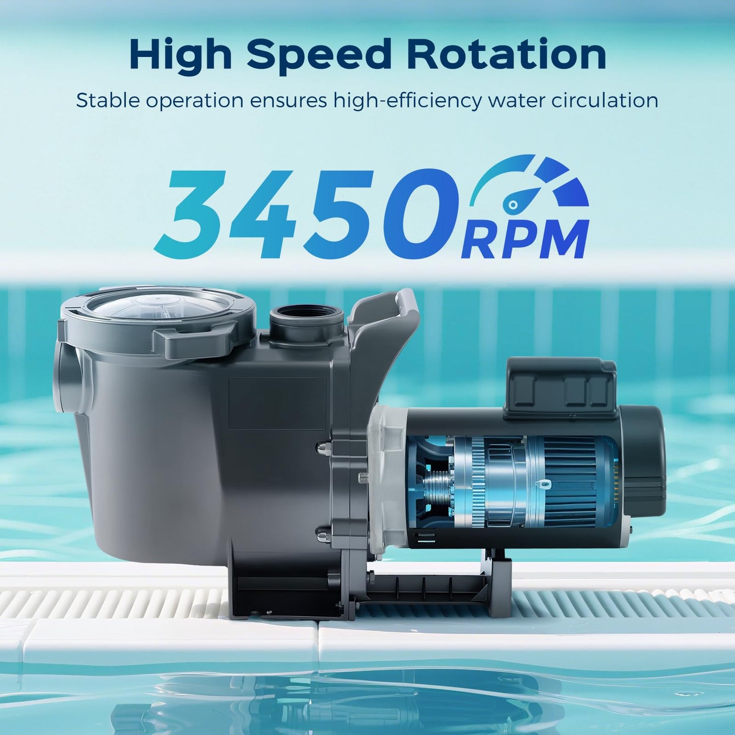Bonvoisin 1HP Pool Pump Motor 56Y Frame 3450 RPM CCW Rotation Square Flange Replacement Motor with 80μF/300V Capacitor for Above Ground and Underground Swimming Pools 115V/230V