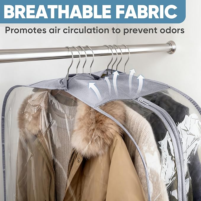 BALEINE 60'' Clear Garment Bags, 10.5'' Wide PEVA Suit Bag for Closet Clothes Dresses Suit Coats Storage (Clear, 3PK)