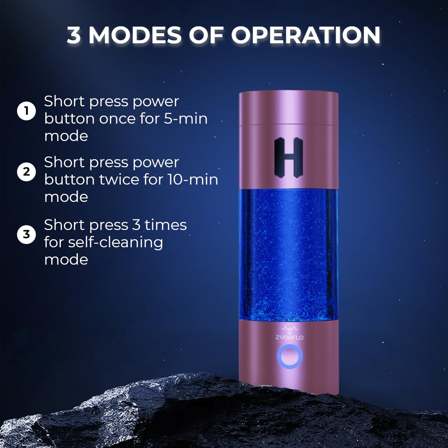 ZYNAFLO H2-Pro Hydrogen Water Bottle Generator with Latest SPE-PEM Technology (Rose Gold)