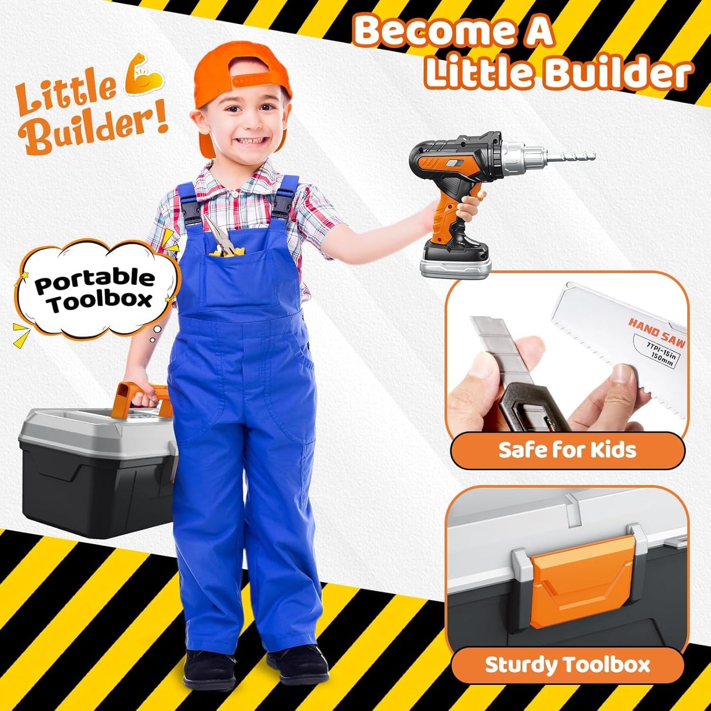 Christmas & Birthday Gifts for Boys Ages 3 4 5 6,Kids Tool Set with Portable Tool Box & Electronic Toy Drill, Toddler Tool Set,Tool Play Toys Construction Tools for Kids
