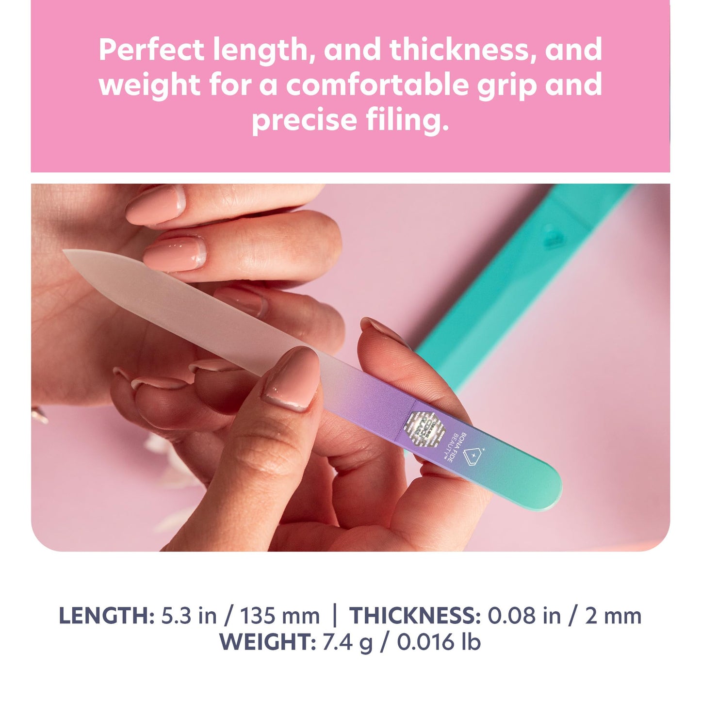 Bona Fide Beauty Czech Glass Nail File with Case, Pastel Green Violet Crystal File for Natural Nails. Nail Care Tool Gifts for Women