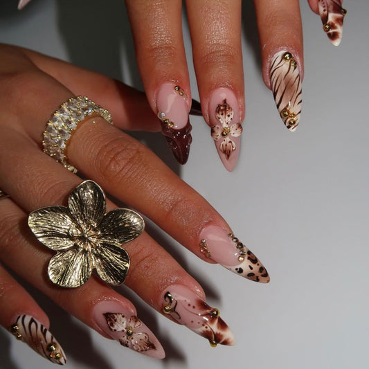 FIEONCIY Press on Almond Nails Short Length Glossy Acrylic Almond Shaped False Nails with Designs Artificial Medium Fake Nails with Charms Glue Stick on Fingernails for Women Girls(WSJ2407)