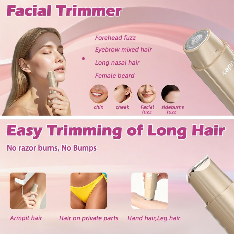 Bikini Trimmer for Women, Painless Electric Razor for Pubic Hair, Face, Legs, Underarms, IPX7 Waterproof Shaver with Ceramic Blades, USB Rechargeable, Portable for Travel, Gifts for Women (Gold)
