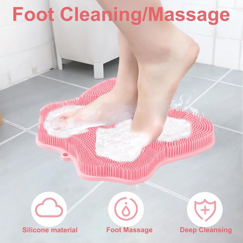 Easkite Shower Foot Scrubber, Shower Foot and Back Scrubber with Suction Cups, Shower Silicone Foot Washer for Exfoliating Massage（Pink）