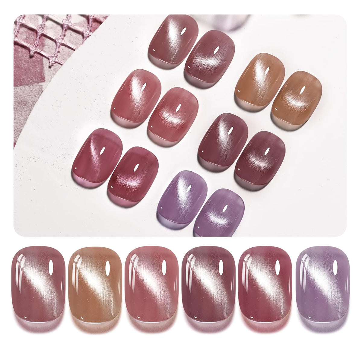 OpenLive 6 Colors 10ml Soft Mist Peach Gold Cat Eye Nail Polish with Magnet Stick Quick Dry Nail Polish for Women Salon DIY Nail Art