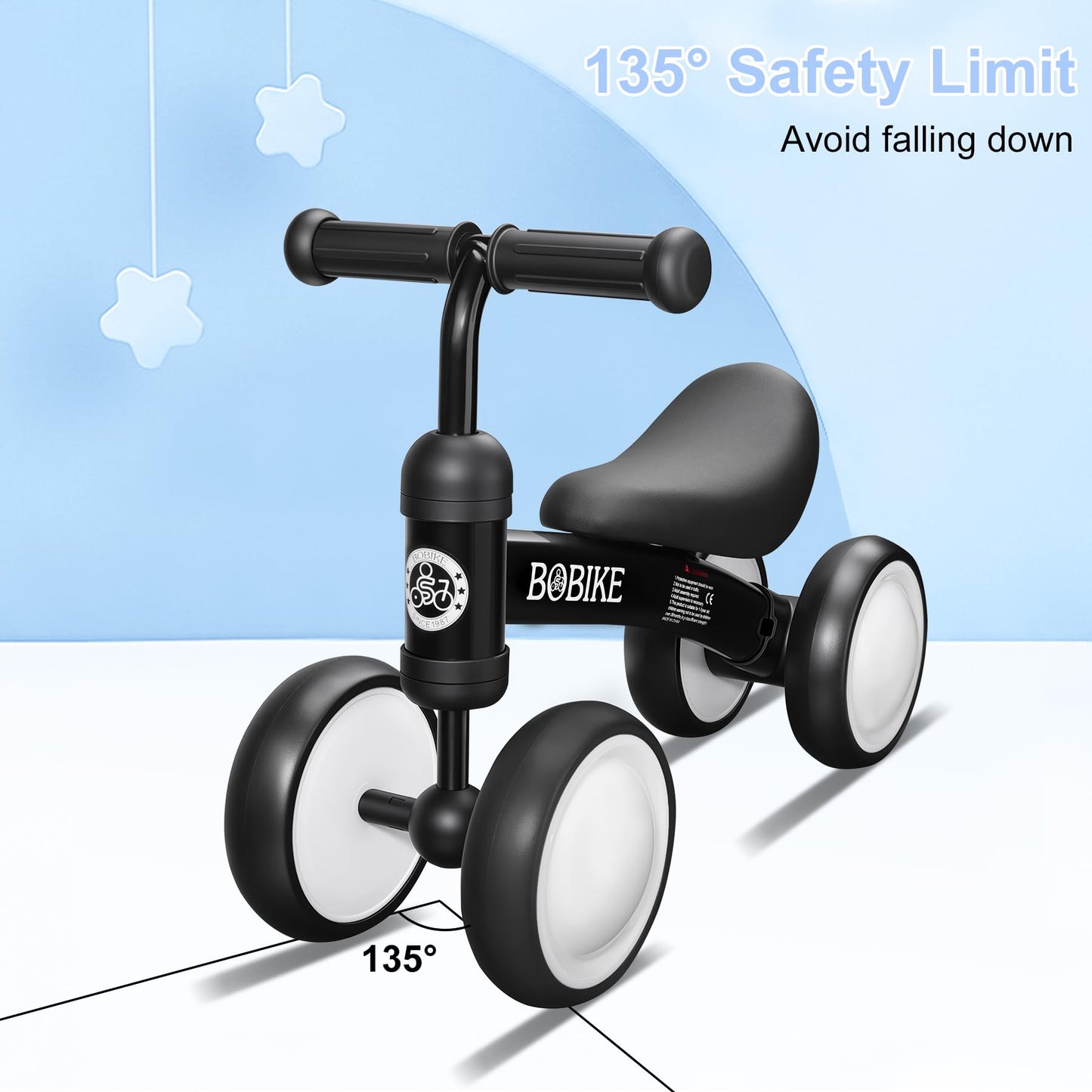 Bobike Baby Balance Bike Toys for 12-36 Months Kids Toy Boy and Girls Gifts Toddler Best First Birthday Gift Children Walker No Pedal Infant 4 Wheels Bicycle (Colorful, Black-Light)
