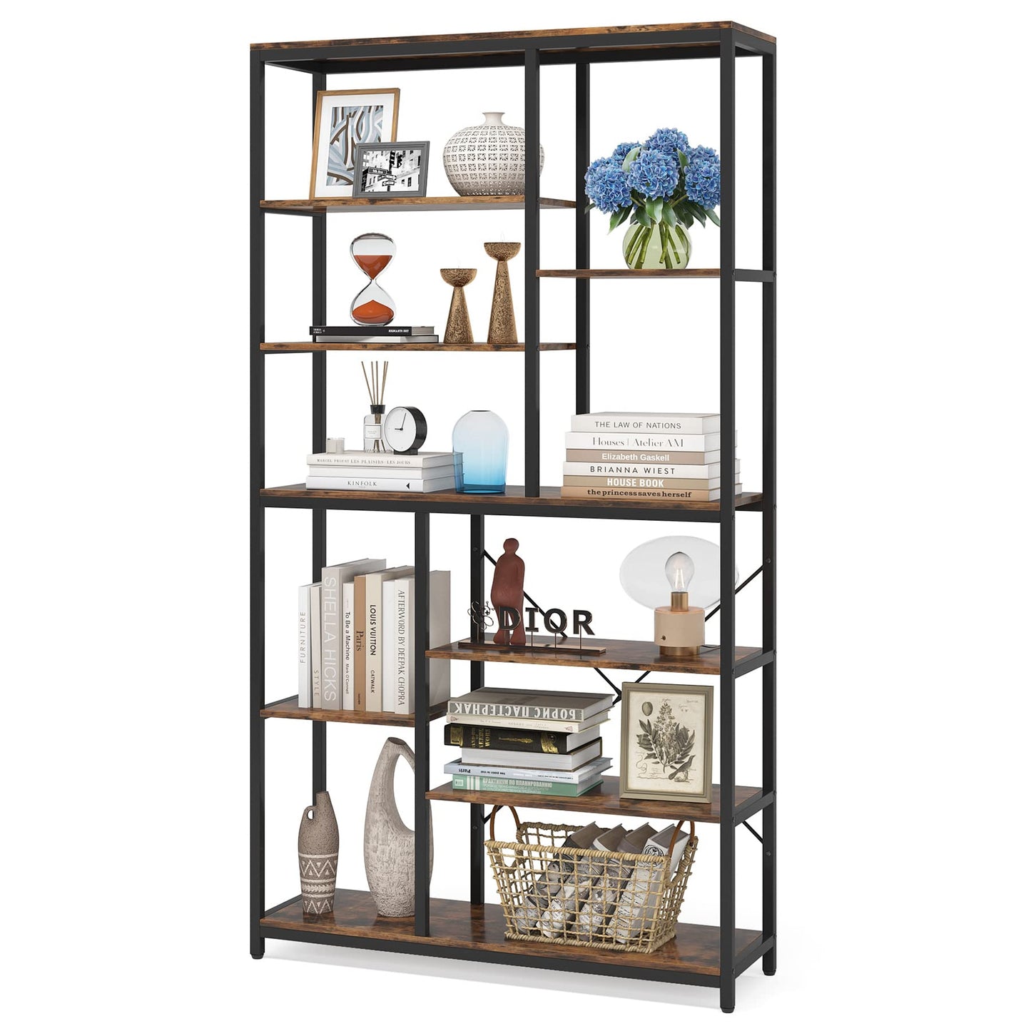 Tribesigns 79 inches Tall Bookshelf Bookcase, 8-Tier Staggered Bookcase, Modern Freestanding Open Book Shelves, Wide Wood Etagere Shelving Unit Display Shelf for Living Room