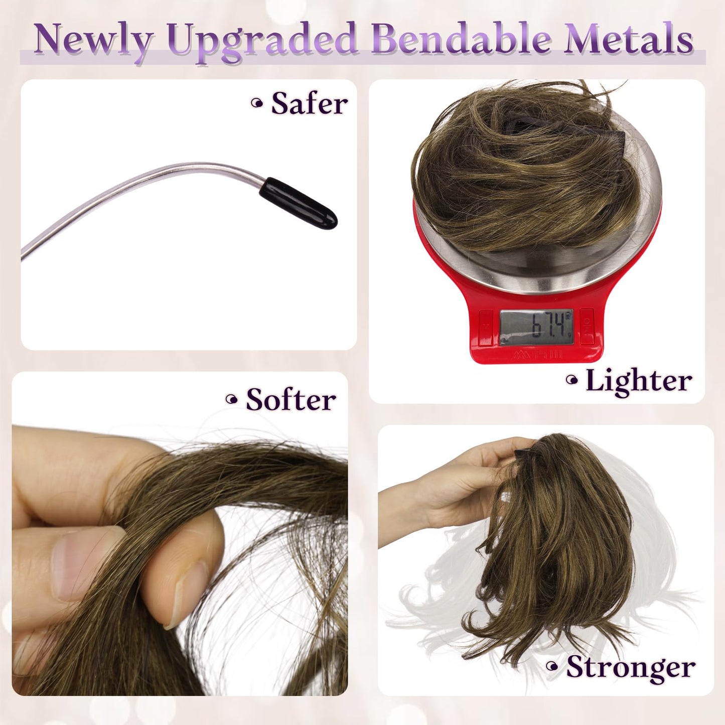RUWISS Claw Clip Short Human Hair Ponytail Extension with Bendable Metals for DIY Styles, Straight Messy Bun Hair Piece for Women Thick Hairpieces for Daily Wear, 9 Inch Dark Brown