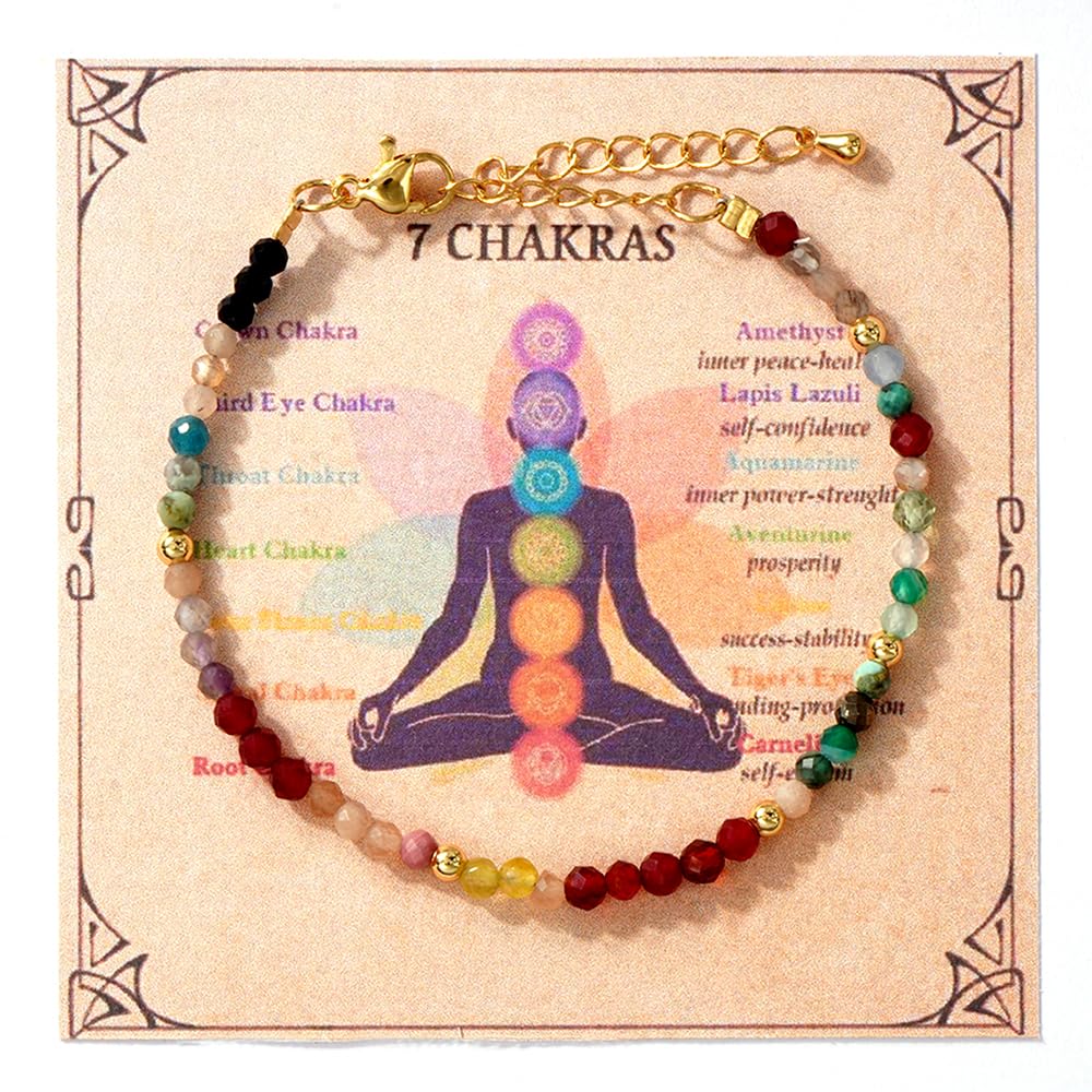 Opalencian 7 Chakra Crystal 4mm Beaded Bracelets for Women,Dainty Adjustable Natural Stone Bead Spiritual Friendship Bracelet Spiritual Anxiety Relief Fashion Charm Jewelry Gifts
