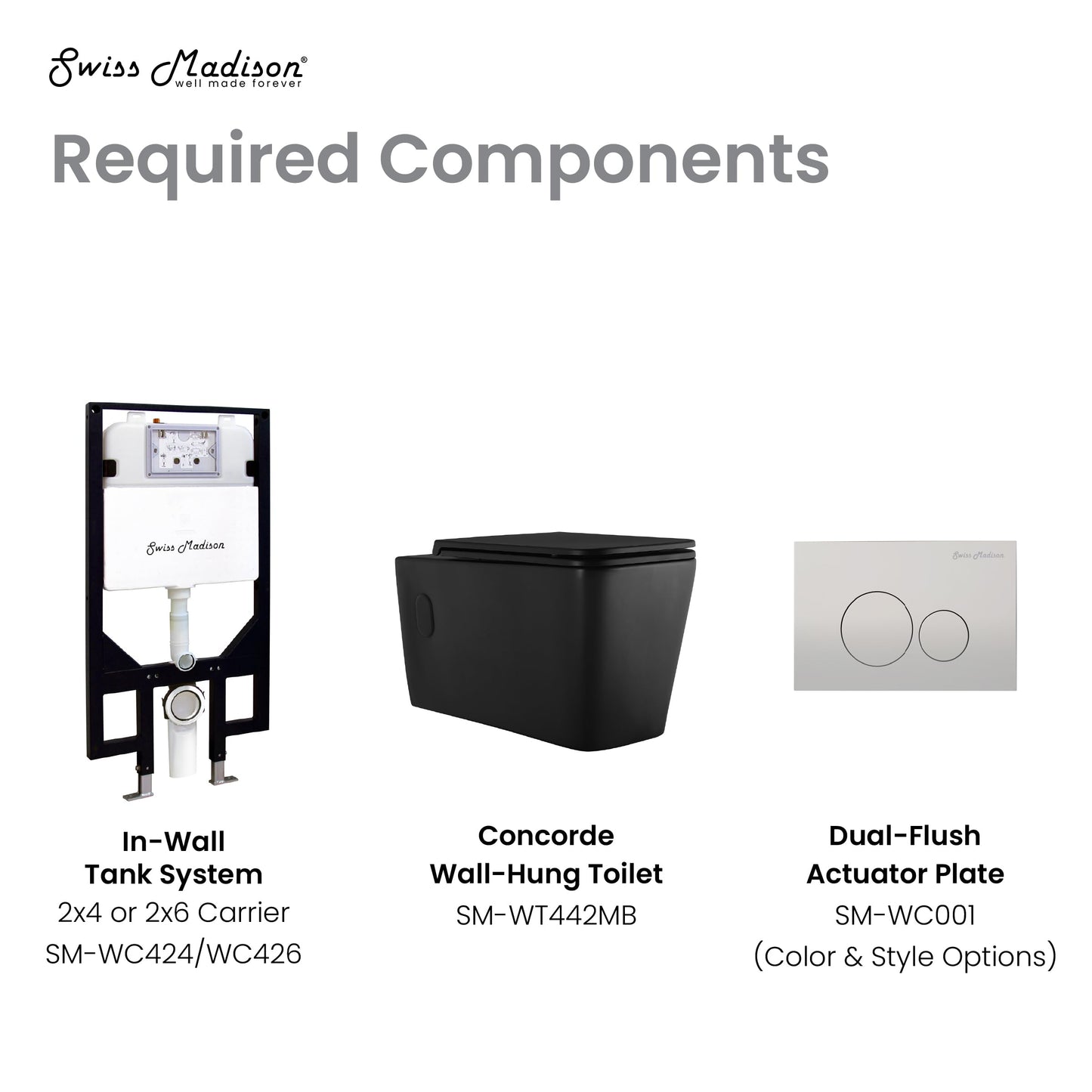 Swiss Madison Well Made Forever SM-WT442MB, Concorde Wall Hung Toilet Bowl, Matte Black