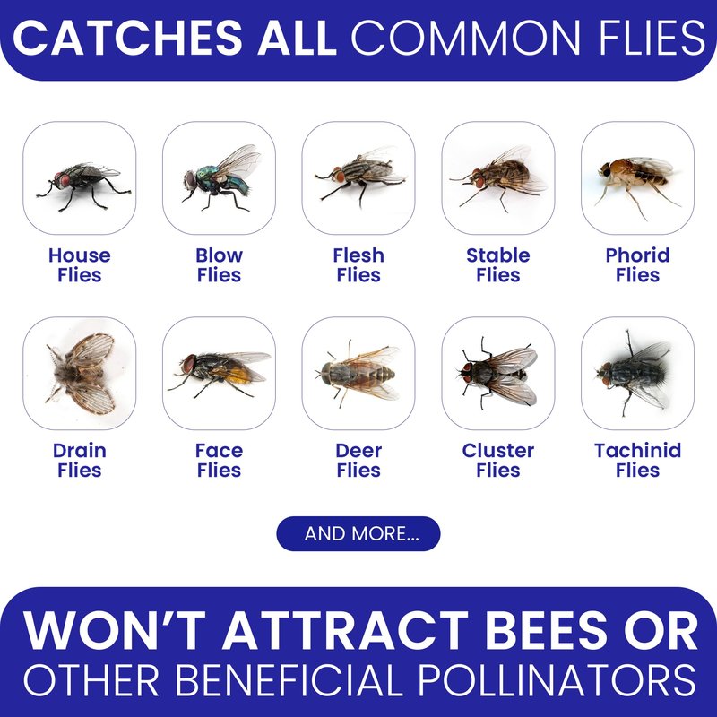 Fly Traps Outdoor Fly Trap for Patio. 4 Non-Toxic Pre-Baited Flies Bags Outdoor Disposable. Hanging Bug Catchers for All Filth Flies Killer for Outside Bug Control in Yard Horse Ranch Trash Can.