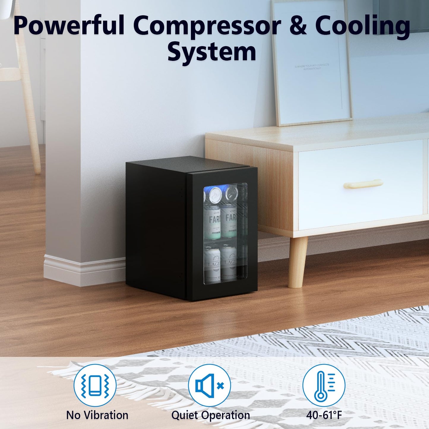 COWSAR Commercial Beverage Refrigerator 24-Can Mini Fridge, Countertop Wine Cooler Small Adjustable Digital Thermostat, LED Light, Freestanding Countertop Drink Refrigerator for Home, Bar & Office