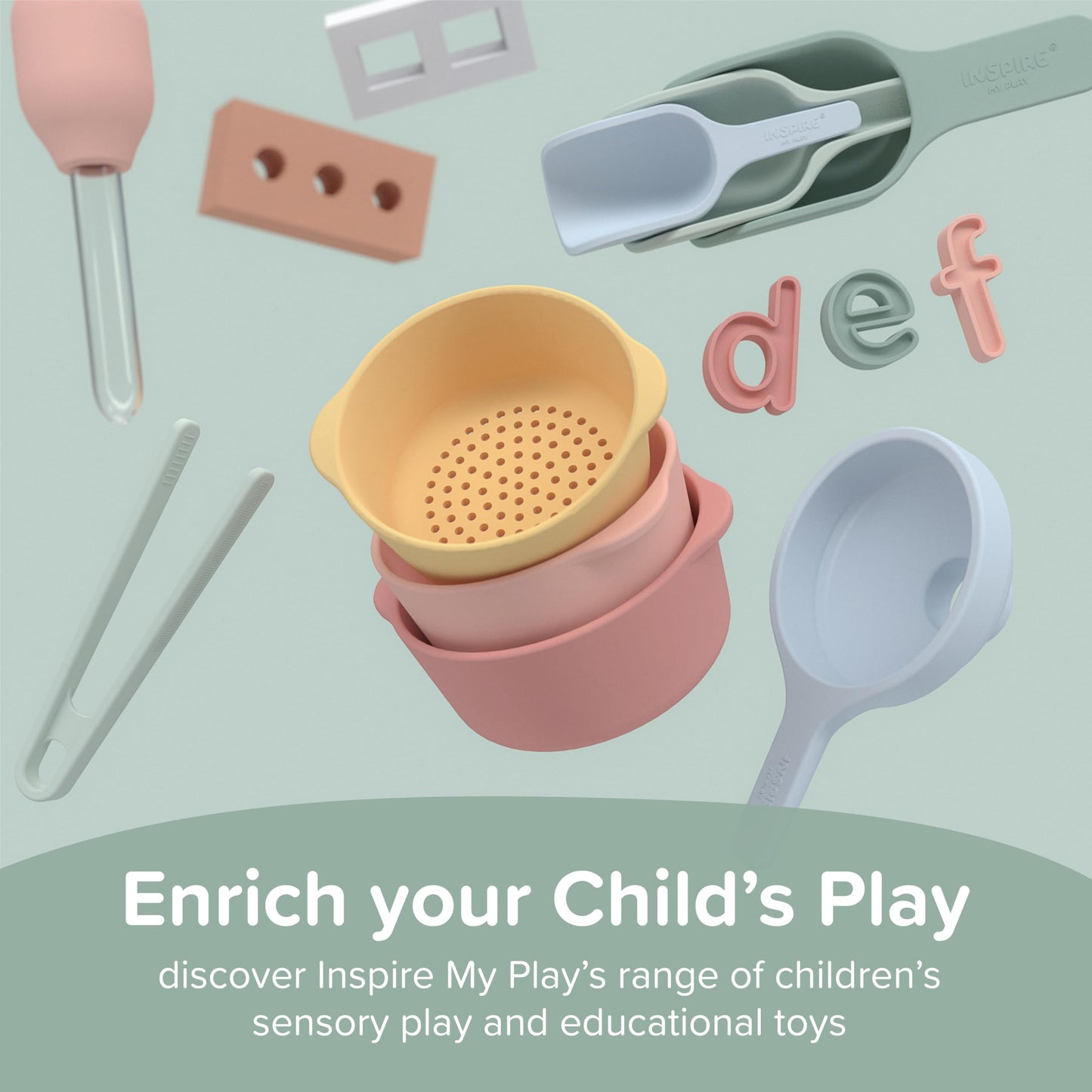Inspire My Play 3 x Green Silicone Collapsible Funnels for Kids - Sensory Play Funnel Toys for Kids - Pouring Toys for Toddlers - Food Safe Sensory Bin Tools and Accessories