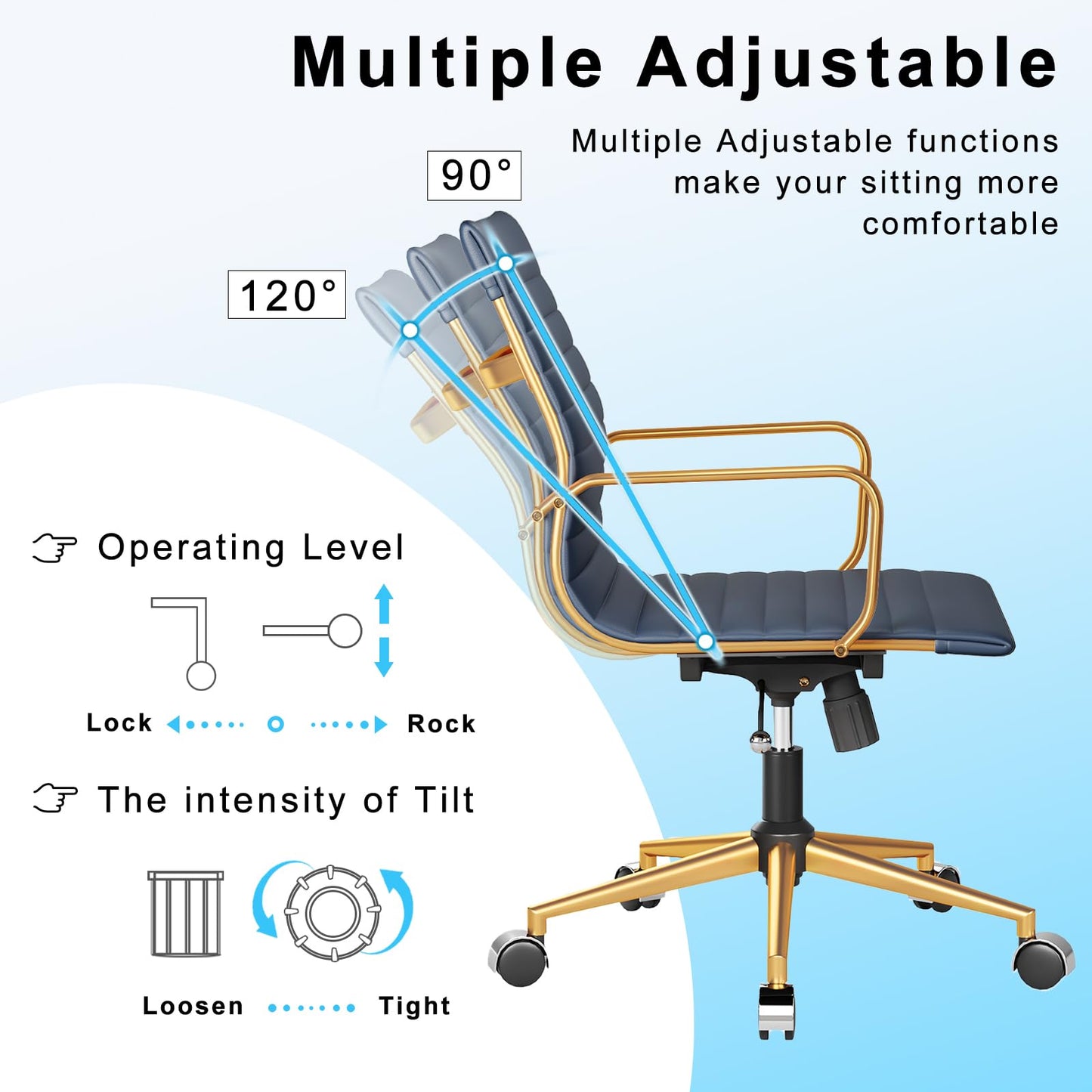 LUXMOD Executive Desk Chair Ergonomic Swivel Office Chair with Armrests and Wheels Heavy Duty Chair for Home Office Comfortable Wide Seat for Women and Men ，Gold Navy