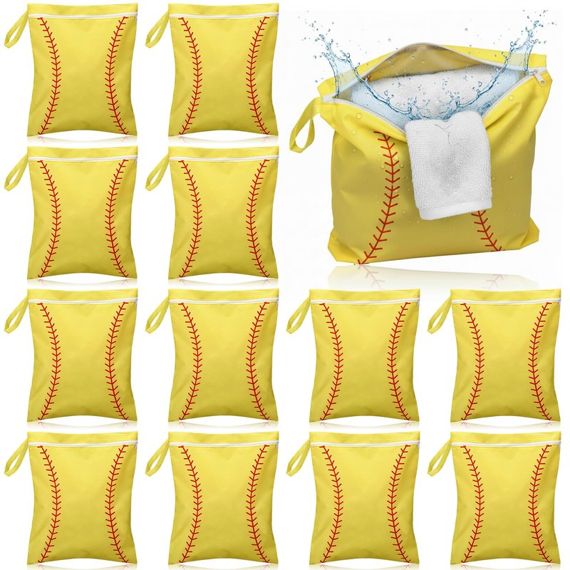 Ribbonlic 12 Pcs Softball Wet Dry Bag Gifts Bulk, Softball Team Wet Dry Bag with Handle Zipper, Beach Pool Waterproof Toiletry Organizing Pouches for Women Player Travel Team Gifts