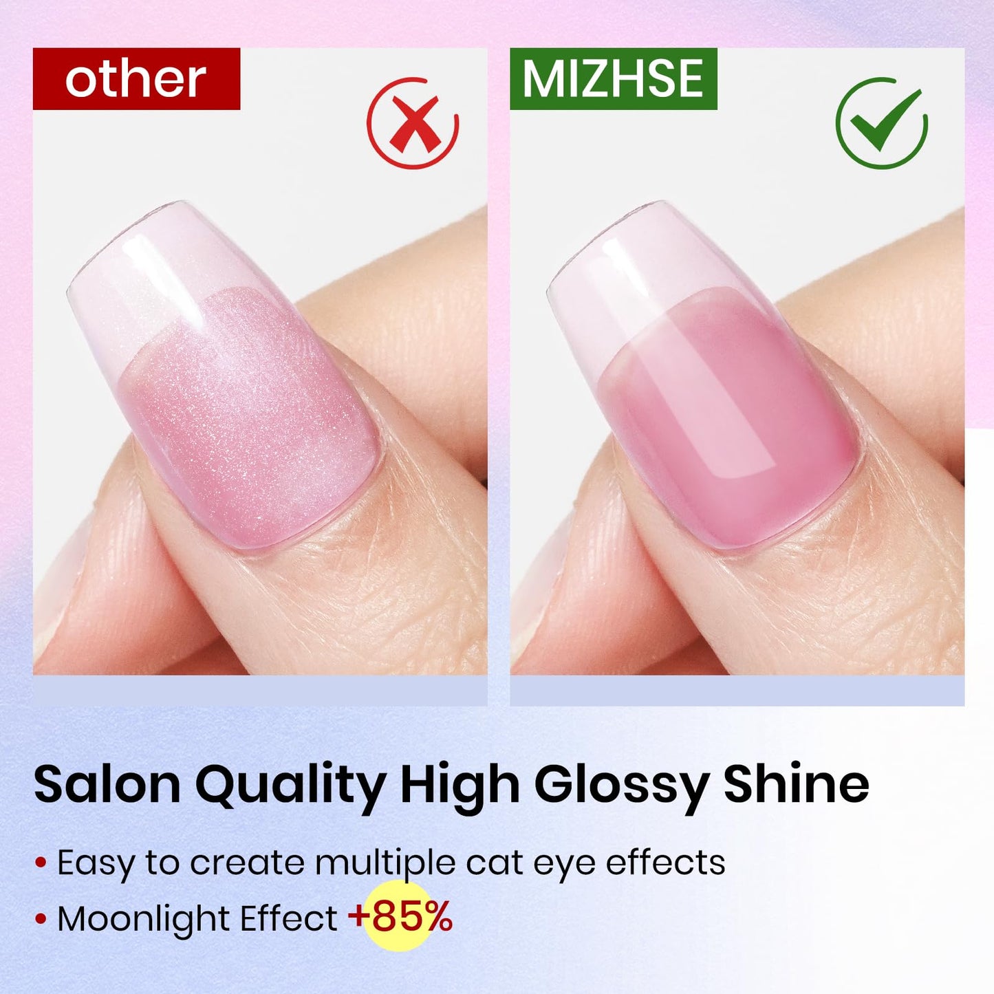 MIZHSE Cat Eye Gel Nail Polish, Moonlight 6 Colors Ceramic Magnetic Gel Polish Set with Magnet Stick, Crystal Silver Pink Green Blue Purple Magnetic French Nail Polish Kit Gift Set