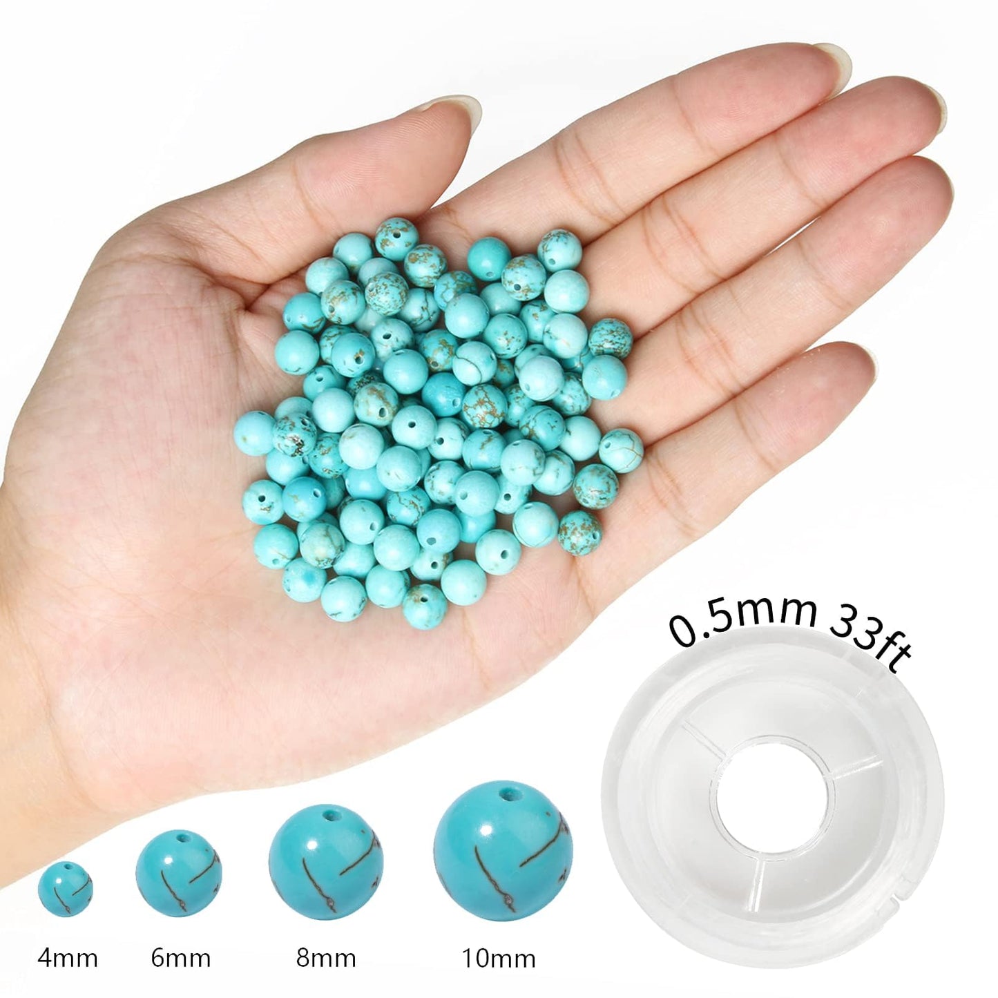 NITOPUPU 200Pcs 4mm Natural Smooth Turquoise Gemstone Beads Round Loose Stone Beads for Jewerly Making with Crystal Stretch Cord