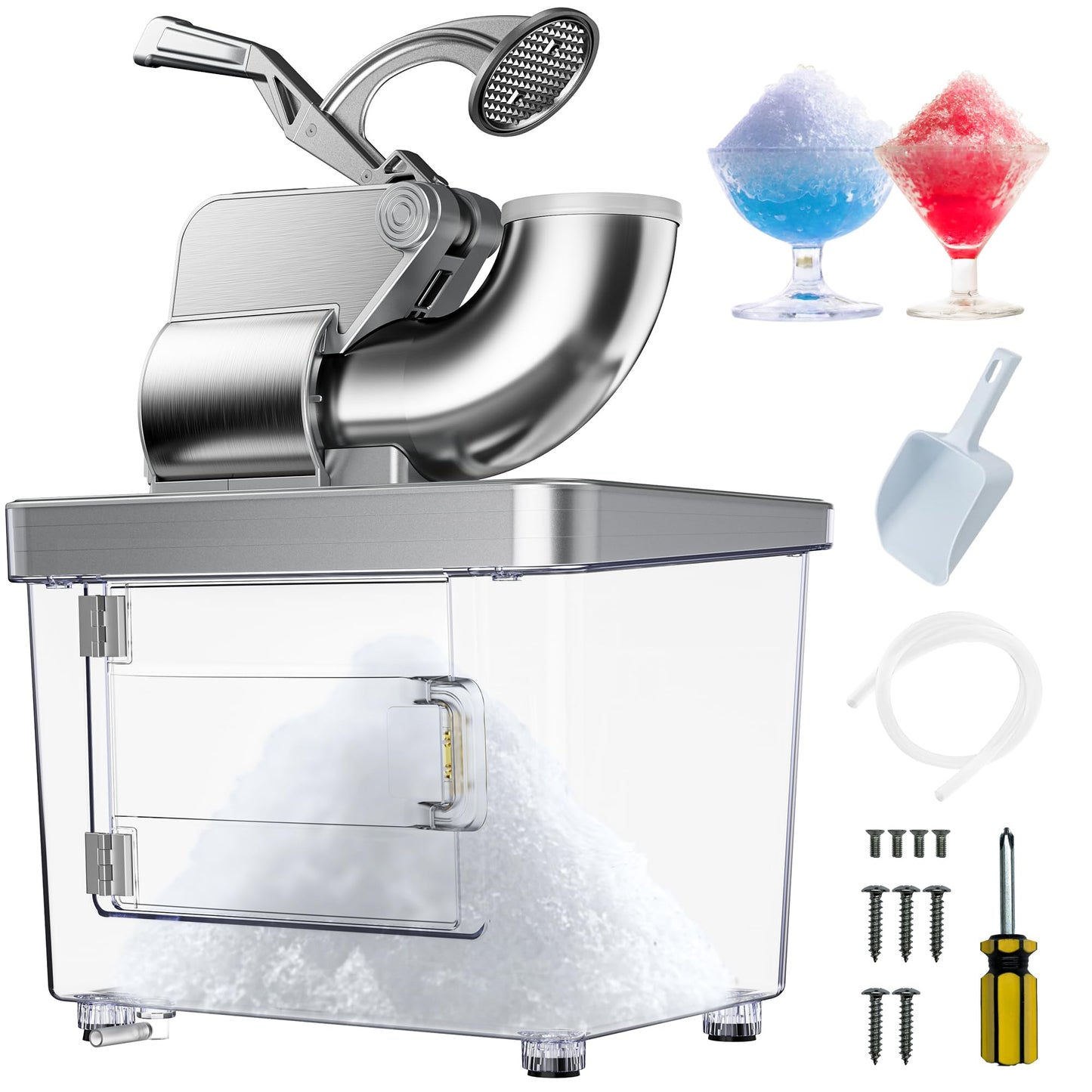 EUHOMY Snow Cone Machine, 661 Lbs/H Commercial Shaved Ice Machine with 34L Large Capacity, 300W Electric Ice Shaver with Dual Blades, ETL Certified Snow Cone Maker for Home & Commercial Use (Silver)