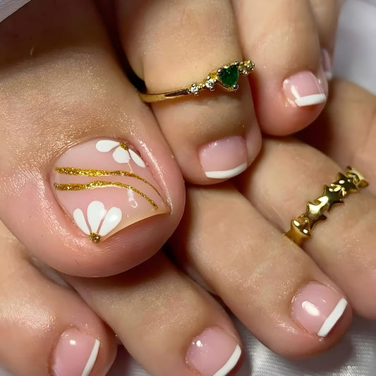 FIEONCIY Press on Toenails with Designs Acrylic Fake Nails for Toe Artificial False Nails with Charms Glue on Toe Nails for Spring Summer Stick on Toenails for Women Girls(JY179)