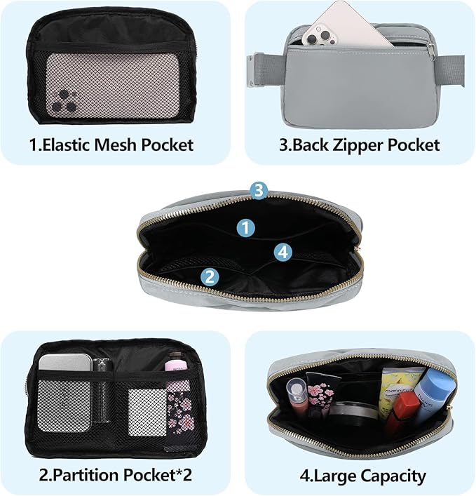 VOROLO Fanny Pack For Women And Men Crossbody Bag Belt Bag with Adjustable Strap Graduation Gifts Light Grey