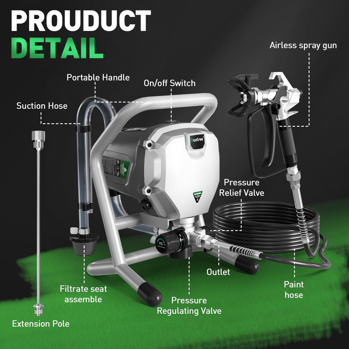 Airless Paint Sprayer, High-Pressure Electric Paint Spray Gun with Extension Rod, Thinning-Free Professional Painting Tool for Interior/Exterior Walls, Fences, Ceilings, Cabinets (Mecha Style)