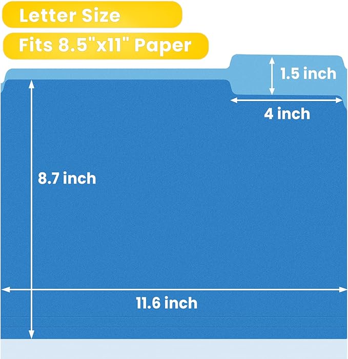 SUNEE File Folders, 18 Pack Manilla Folders 8.5 x 11, Colored Folder Office Organization Home School Folders for Documents Files Paper,Blue Colors