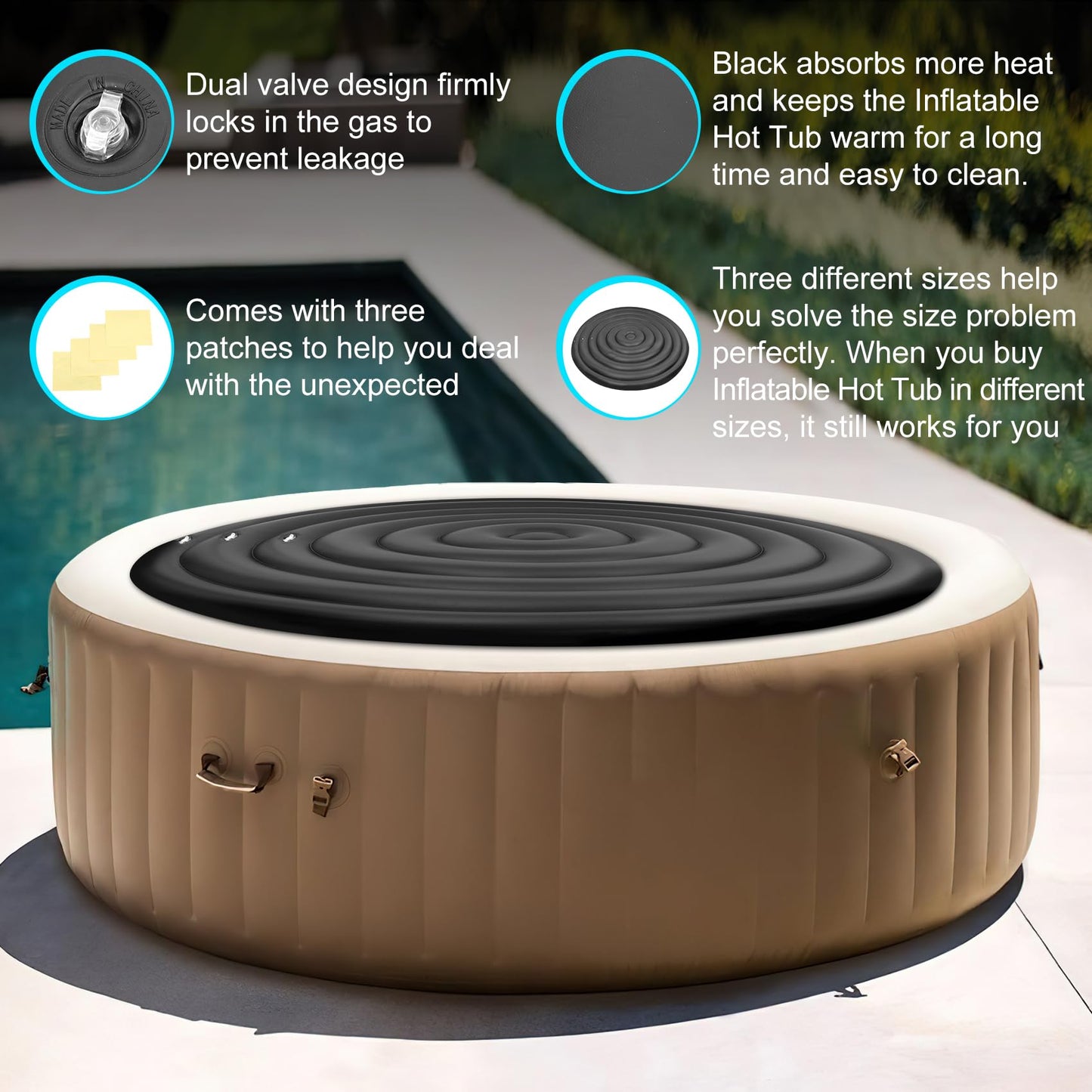 Inflatable Hot Tub Cover Round Replacement All Saluspa Intex Spa Covers Insert One Size Fits All Insulated Thermal Energy Saving Hot Tub Lid Round Replacement Used for Rain-Proof Snow-Proof spa Cover