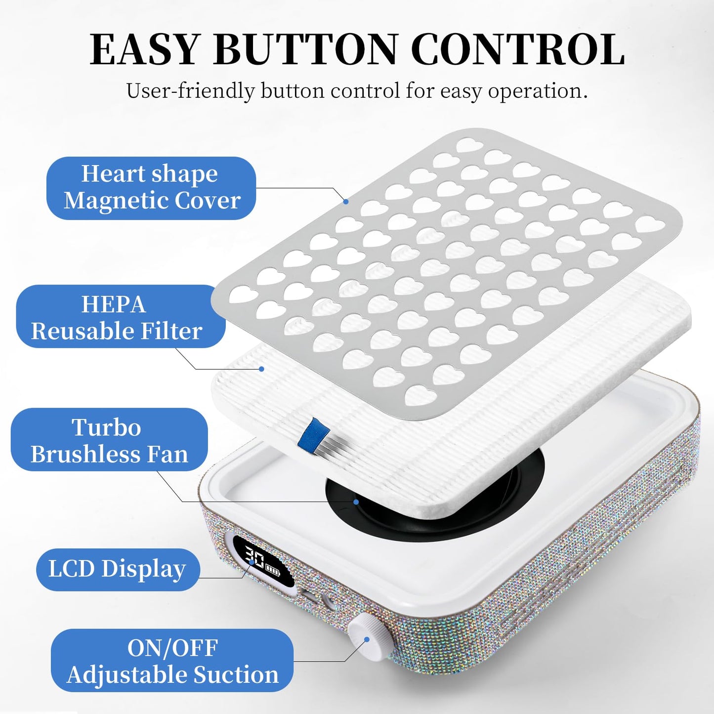 ANGNYA Nail Dust Collector with Lamp,Vacuum Fan Rechargeable Dust Collector with Dust Brush Powerful Brushless Dust Collector for Acrylic Gel Nail Polishing, Perfect for Salon Home Use