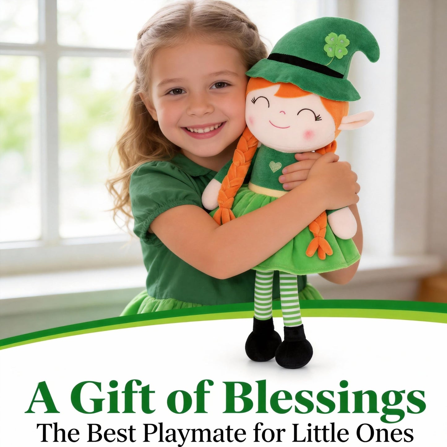 Gloveleya Plush Dolls Saint Patrick's Day Gifts Soft Blessings Doll Shamrock Wishes Plush Leprechaun Baby Girl Gifts