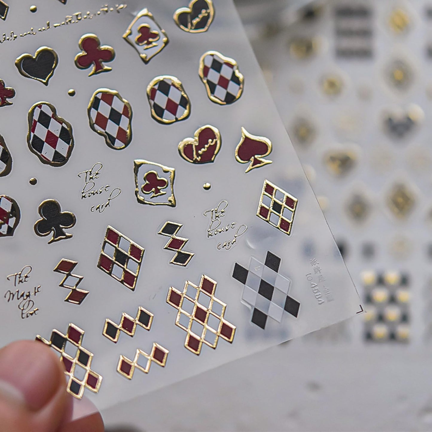 Red Black Nail Art Stickers Decals Poker Nail Stickers with Gold Design Lined Pattern Heart Nails Art Charms Self-Adhesive Star Moon Nails Supplies for Women Girls Manicure Decoration