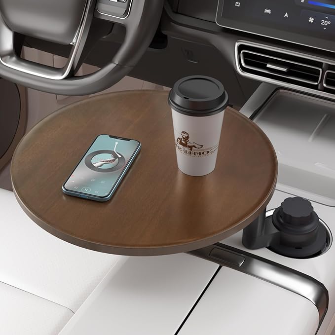 Car Tray & Car Desk for Laptop, 360Â° Rotating Wood Cup Holder Table, Steering Wheel Tray, Car Accessories for Women & Men,Compatible with Tesla Model Y/3/S, Ford F150/Explorer/Maverick & Most Vehicles