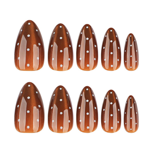 XZMeiLun Brown Cat Eye Polka Press On Nails Medium Almond, Salon-Quality Acrylic Fake Nails, Stylish Design, Reusable Stick-Ons, Spring Summer DIY Nail Art Kit for Women | Daily/Party Gift 12/24 Pcs