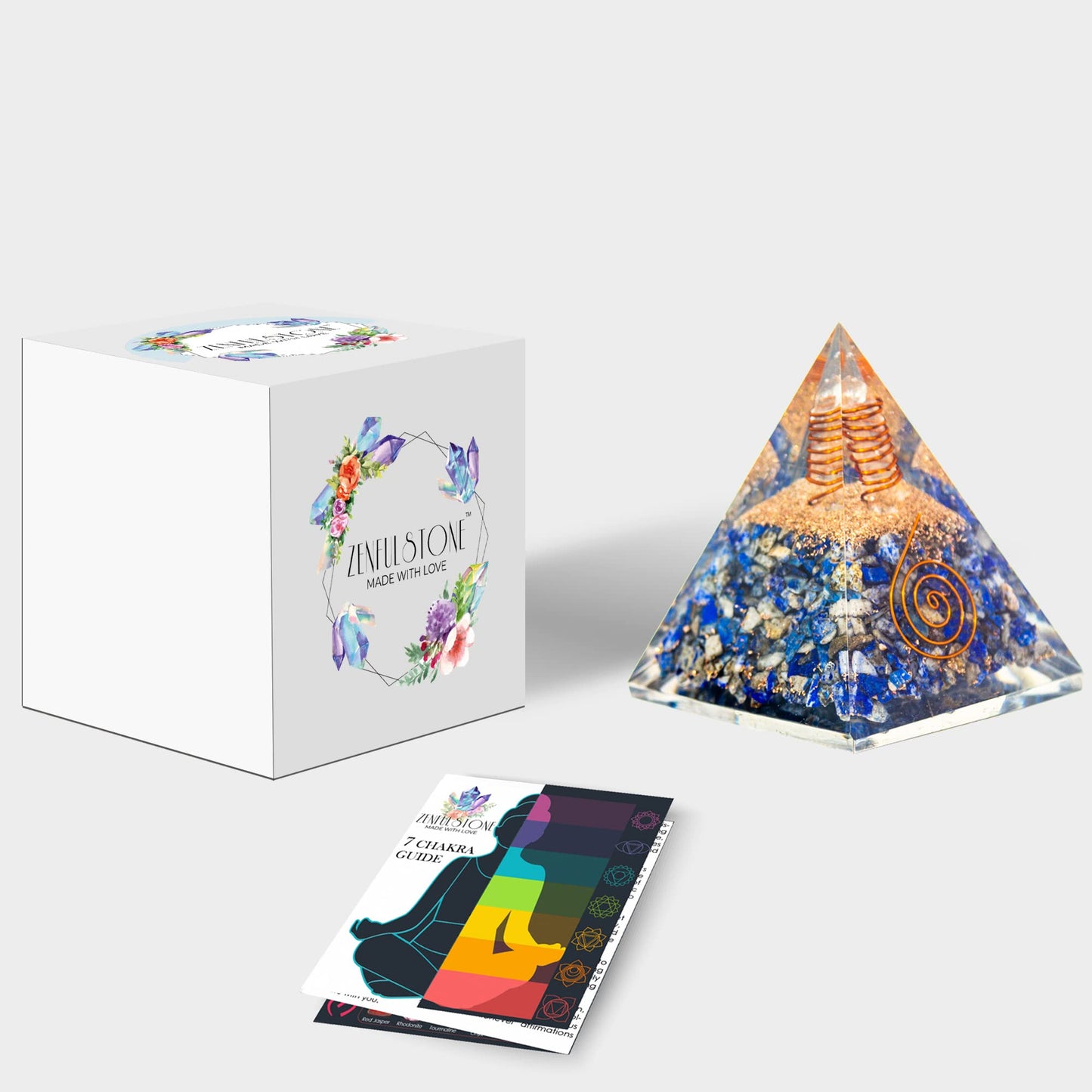 Lapis Lazuli Orgone Pyramid for Wisdom, Harmony, Honest & Self-Awareness | Orgonite pyramids with Copper Coil and Crystal Quartz for Chakra Protection