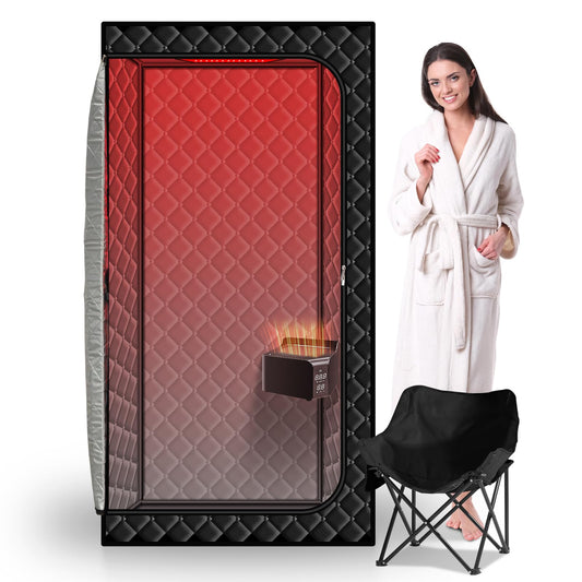 Gollense Hot Air Sauna with 660nm Infrared Red Light Therapy Lamp, Portable Sauna for Home Relaxation One Person Dry Sauna Box, 1500W High Power & 6ft-Tall Personal Tent with Foldable Chair, Black