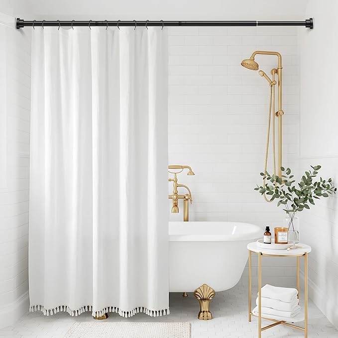 Shower Curtain Rod 31-63 Inch,0.87"Diameter Adjustable Spring Tension Curtain Rods No Drill,Matte Black Shower Tension Rod for Bathroom,Room Divider,Window,Anti-Rust Non-Slip 1-Pack