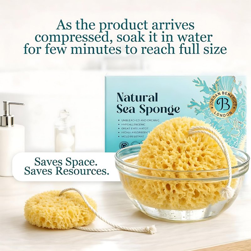Natural Sea Sponge for Shower, Honeycomb Bath Sponge with Rope, Soft Organic Exfoliating Body Sponge, Natural Sea Sponge for Bathing and Shower (Medium, Pack of 1)