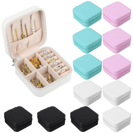 Douaowoc 12 Pcs Portable Jewelry Travel Box Leather Travel Mini Jewelry Case Bulk Bridesmaid Gift Boxes Small Box Mini Storage Organizer for Women Return Gift(4 Color)