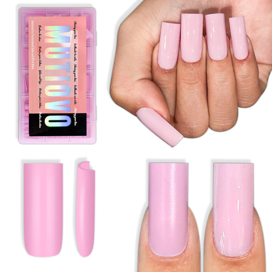 MUTIOVO Medium Square Nail Tips -180Pcs Solid Pure Color PINK Soft Gel Fake Nails, Straight Full Cover Press on Nails, Pre-buffed Matte White Artificial Nails for Professional Salon & Home DIY
