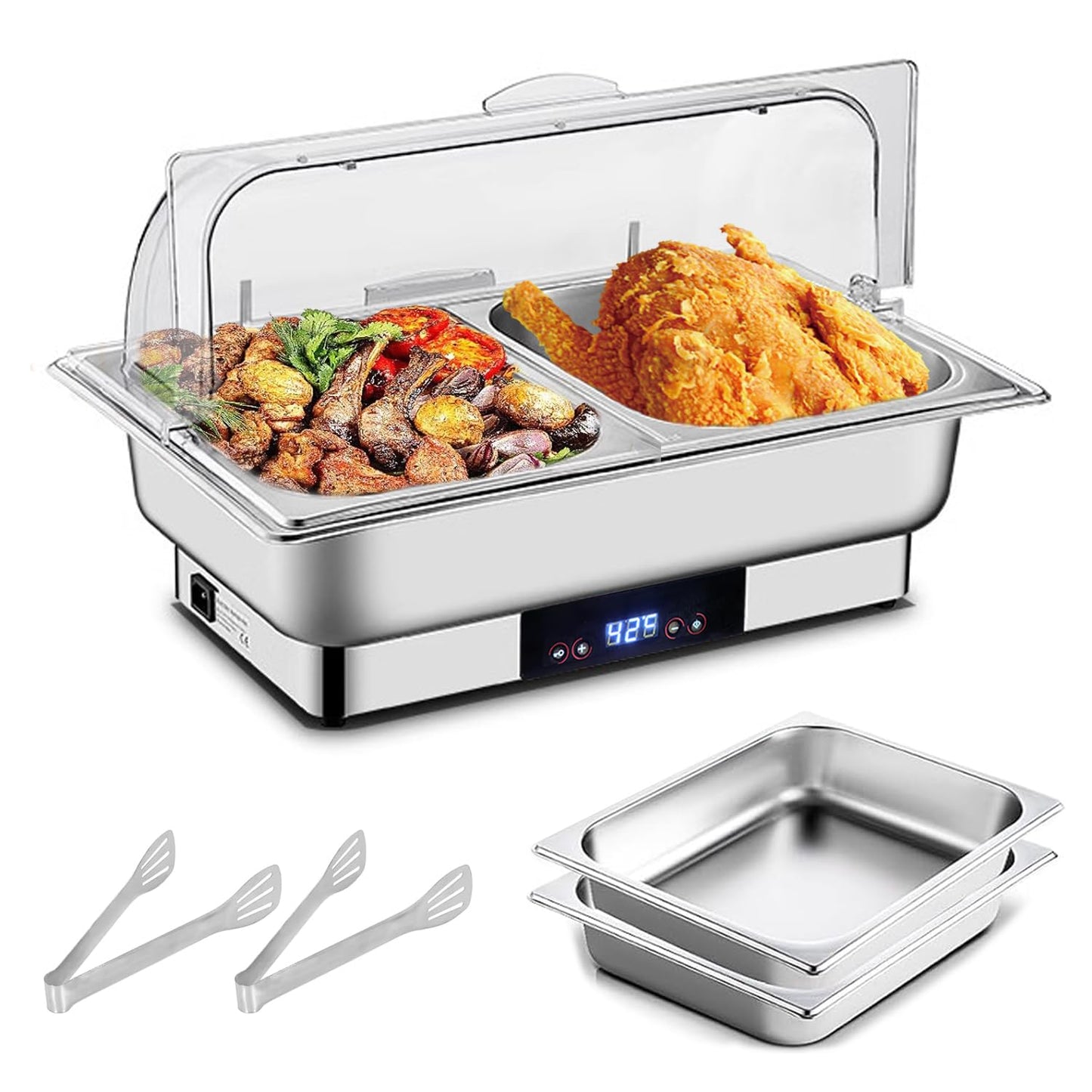 Electric Chafing Dish, 12 QT Full Size Buffet Servers and Warmers with Temperature Control Display Stainless Dish Set Pan for Catering Food Warmer for Catering Parties