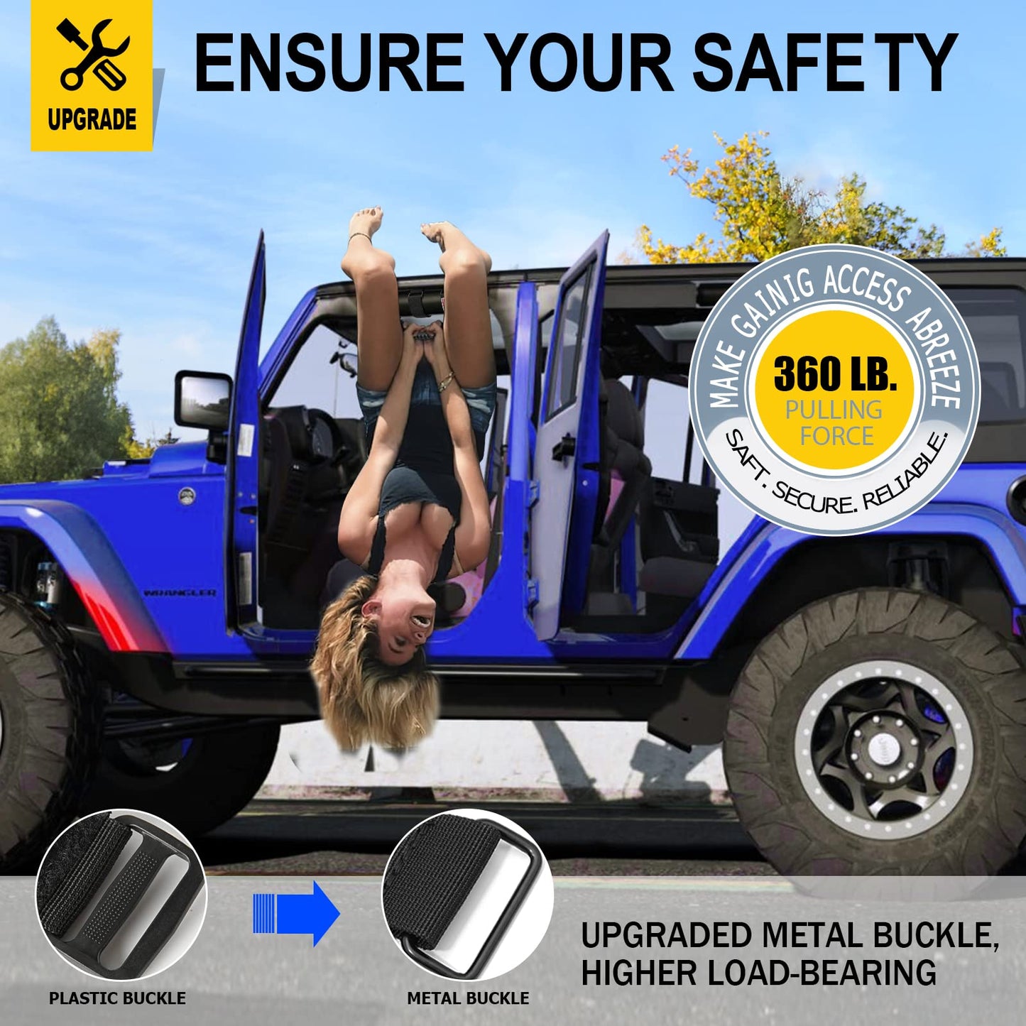 moveland Roll Bar Grab Handles with US Flag, 2 x Grip Handles for 1955-2023 Jeep Wrangler JL, JK, TJ, YJ & Jeep Gladiator Accessories - Upgrade Metal Buckle, Strong & Durable