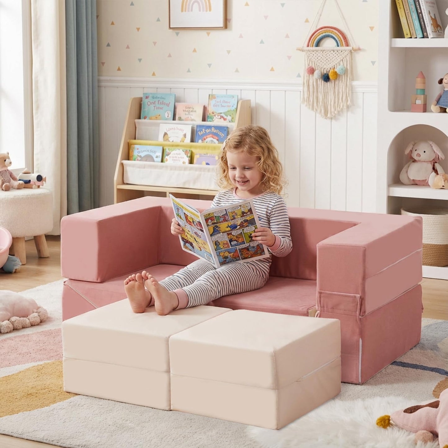 GudoInsole Kids Play Couch Foam Climbing Blocks for Toddlers Sofa Convertible Climbing Toy for Creative Child Girls and Boys Climber Playroom Furniture (Pink)