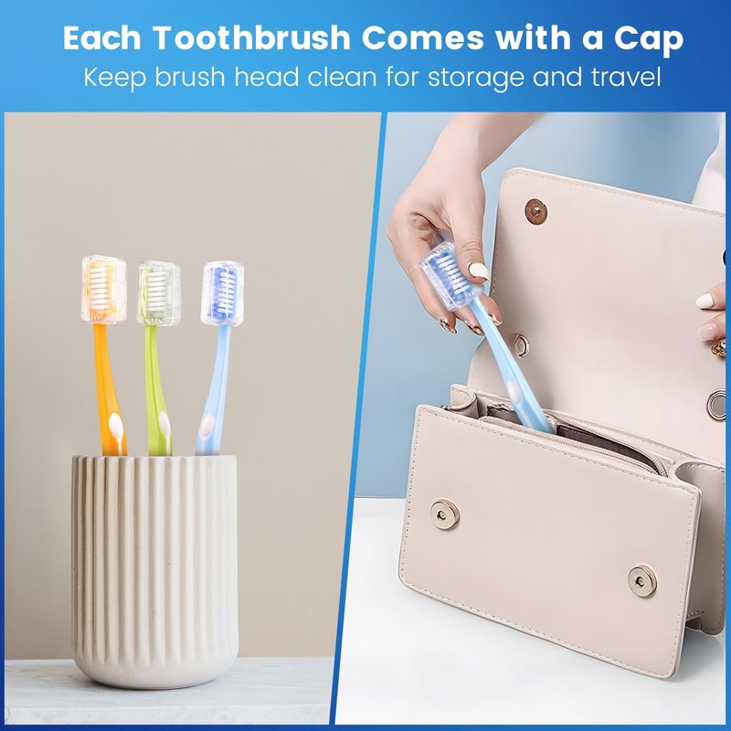 Frekare Medium Toothbrushes for Adults, Toothbrush Medium Bristles with Covers for Travel, Deep Plaque & Stain Removal, 6 Count