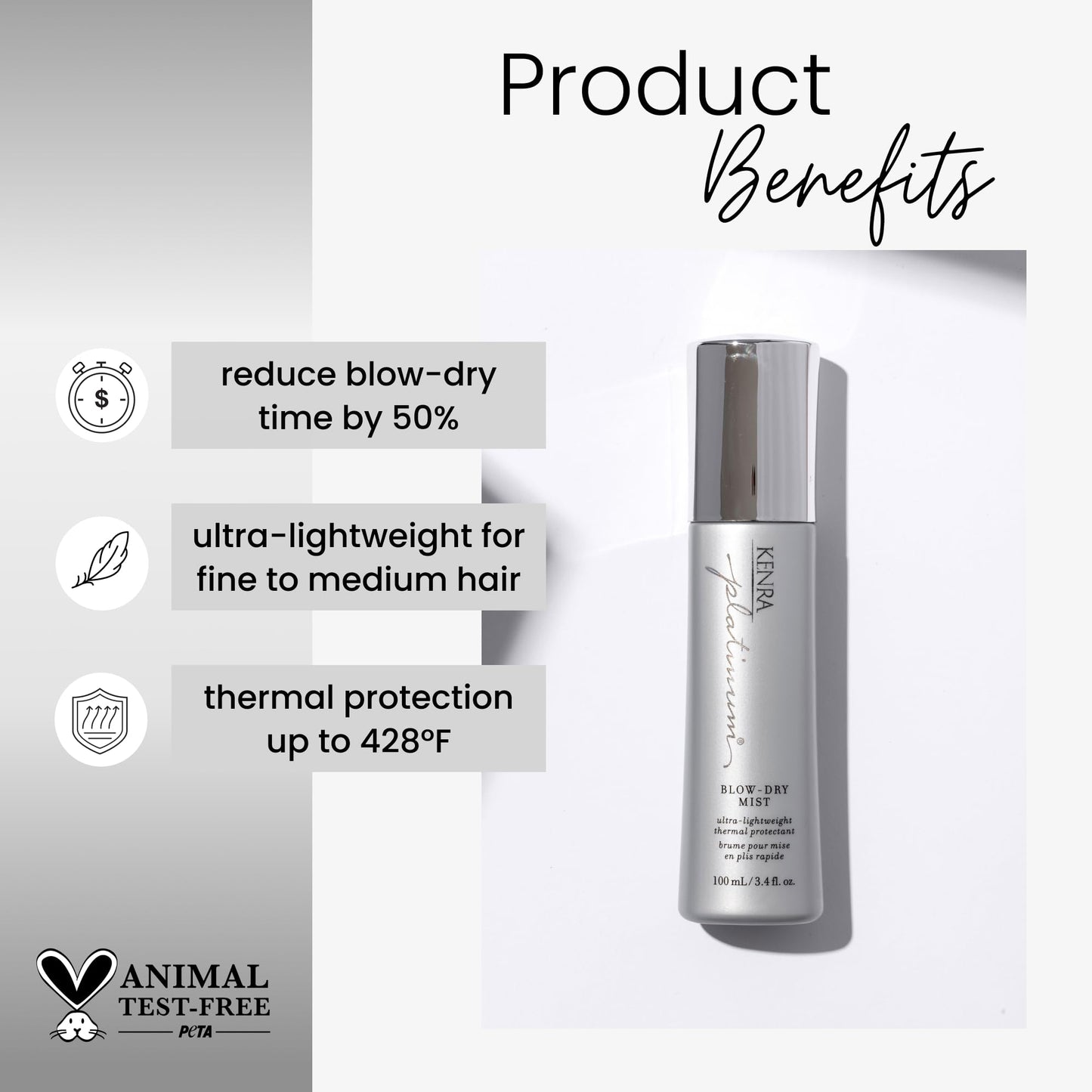 Kenra Professional Platinum Blow-Dry Mist | Ultra-Lightweight Thermal Protectant | Detangles, Smooths, & Softens | Eliminates Frizz & Resists Humidity | Fine To Medium Hair | 3.4 fl. oz. (2-Pack)