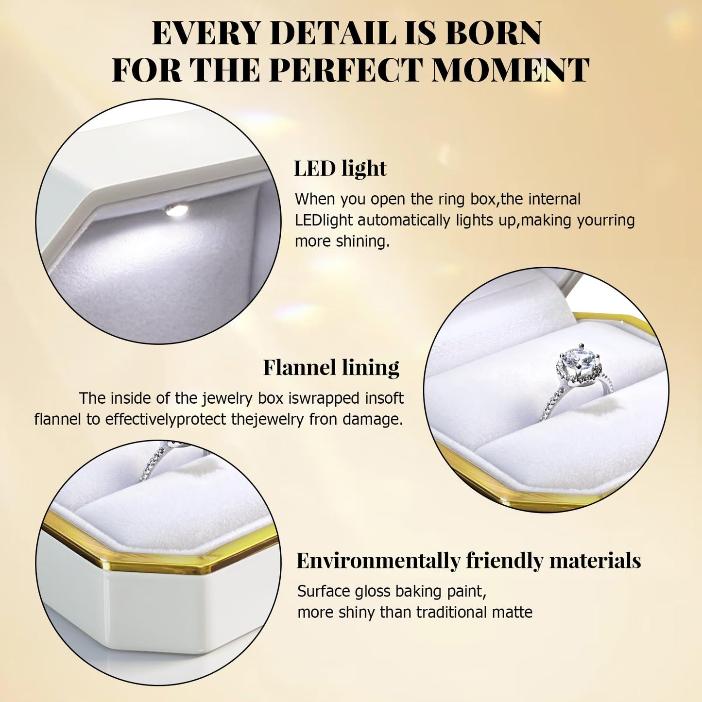 HONGYEXGCN LED Ring Box for Proposal Engagement Wedding Prepared for Gifts, Luxury Ring Box The Best Gits are for the People Who Matter Most to You,Square Velvet Case Jewelry Gift Box (Pure - white)