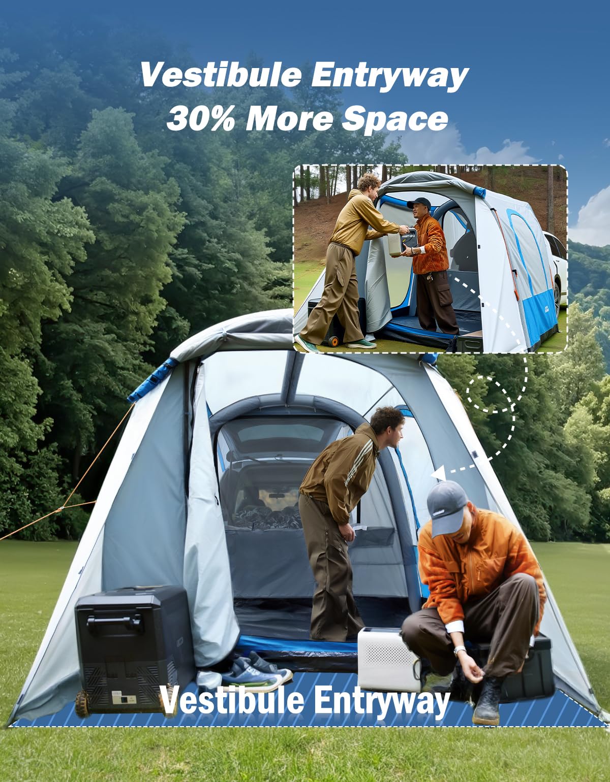 JOYTUTUS SUV Tent with Inflatable Pump, 30% More Space, Easy Set-up Car Tent for 6 Person Family Camping, Dual-Use SUV or Camping with 2 Awnings, Double Door, Fit for SUV Car Van